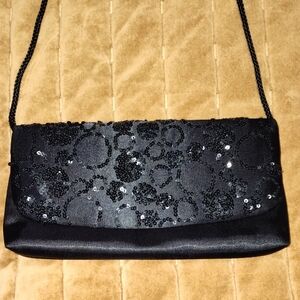 La Regale Black Sequin Crossbody Bag Black Formal Satin